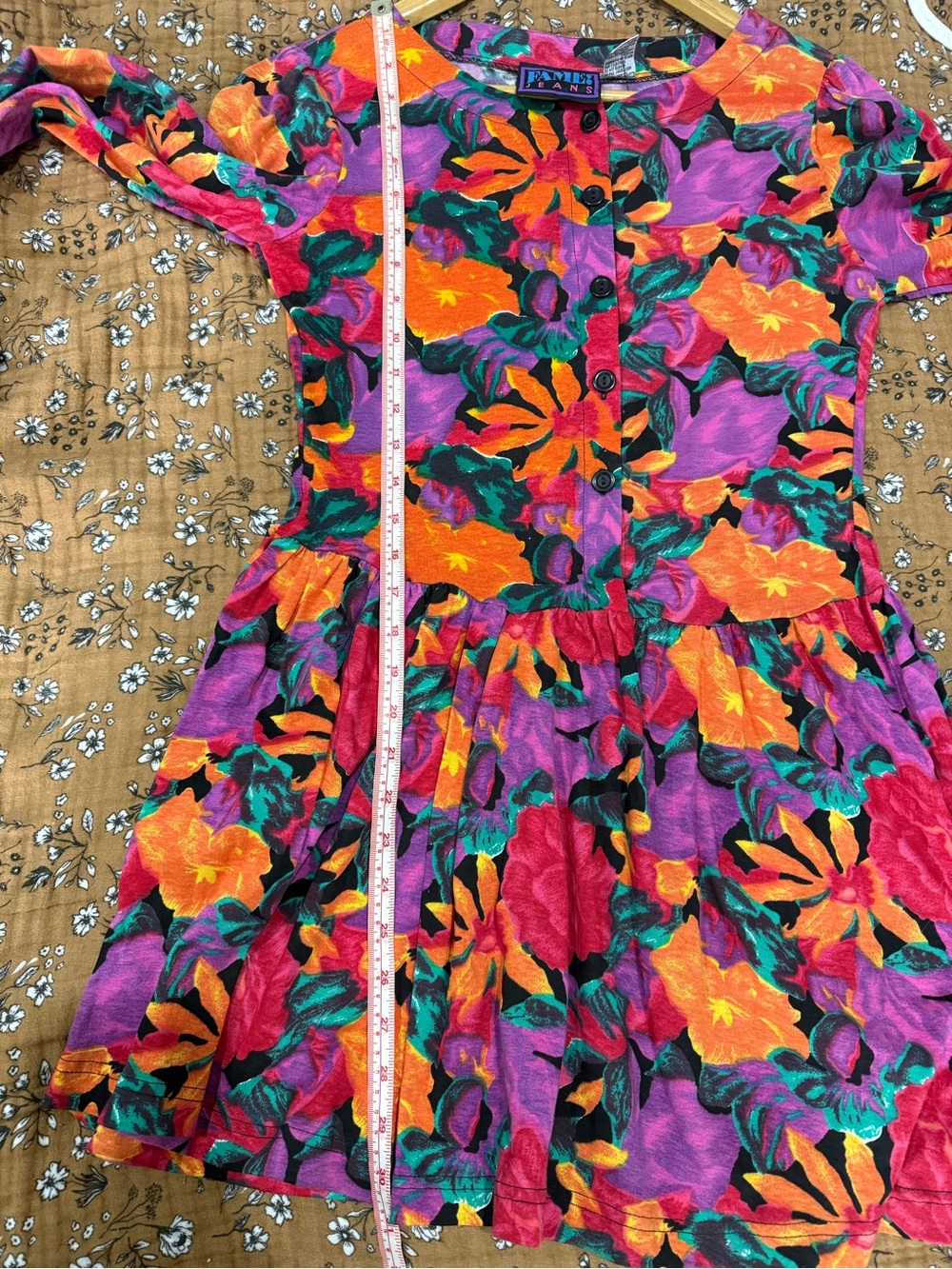 Vintage 80s 90s NWT Floral Babydoll Dress Tunic Cotton Drop Waist Button Up - Picture 10 of 10